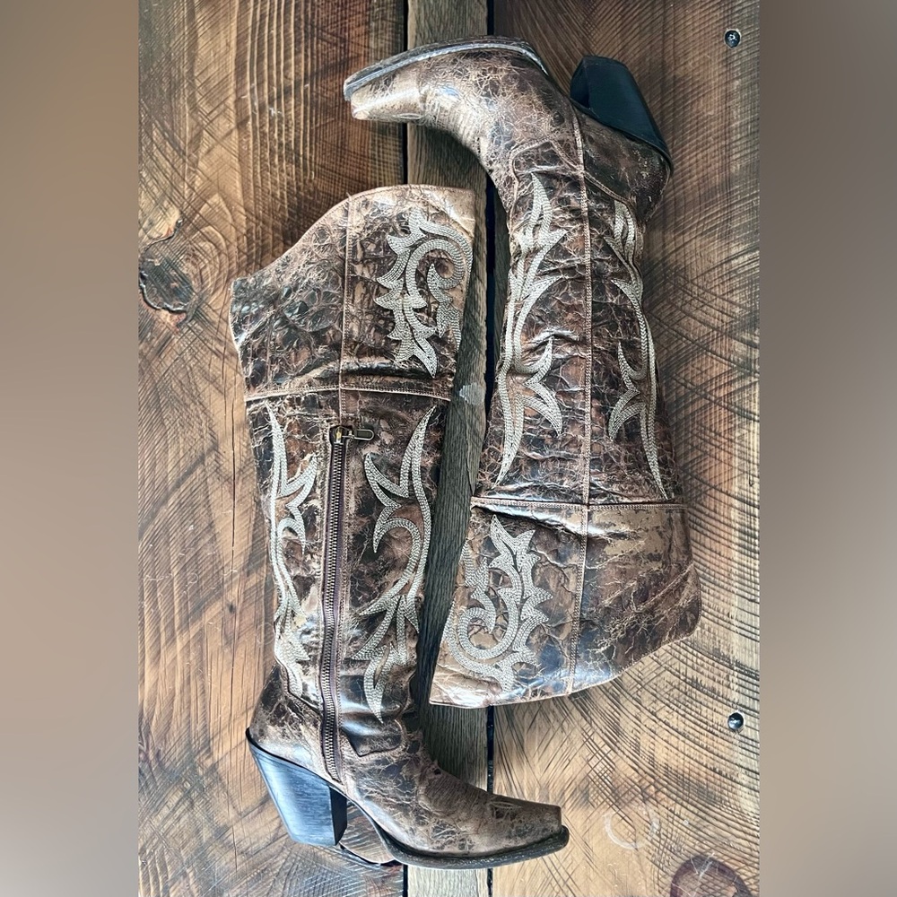 Dan Post Womens Jilted Embroidered Snip Toe Boots Over the Knee High Heel 3".